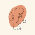 Curly head with bunch with abstract shape, line in line art style are isolated.