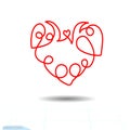 Curly heart curl. Red, illustration. Spring Valentine s day. Spring. Handmade. Imitation of the pen.