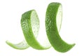 Curly lime peel twist. Lime fruit peel isolated on white background Royalty Free Stock Photo