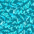 Curly lines abstract seamless pattern design, hand painted watercolor on turquoise Royalty Free Stock Photo