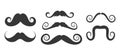 Curly Mustache Types Black Silhouettes, Isolated Vector Icons Set. Handlebar, English, And Dali. Design Elements