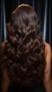 Curly noir allure Back view of brunette, long hair in studio pose