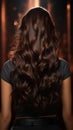 Curly noir allure Back view of brunette, long hair in studio pose