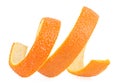 Curly orange zest isolated on white background. Spiral orange peel Royalty Free Stock Photo