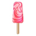 Curly pink popsicle icon, cartoon style