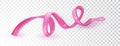 Curly Pink ribbon isolated. Symbol for Breast Cancer awareness month october. Realistic 3d vector illustration.