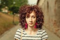 Curly red haired women closeup shot