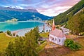 Curon Venosta at Graun im Vinschgau on Lake Reschen submerged tower and Alpine landscape aerial view Royalty Free Stock Photo