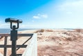 Curonian Spit. Wooden observation deck with fixed observation metal binoculars