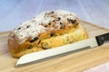 Currant bread on a wooden cutting board Royalty Free Stock Photo