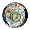 Currencies from around the world, paper banknotes.