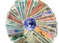 Currencies from around the world, paper banknotes.