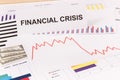 Currencies dollar and downward graphs representing financial crisis caused by coronavirus. Risk of recession around world. Covid-