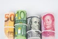 Currencies and money exchange trading concepts. The rolls of var Royalty Free Stock Photo