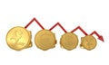 Currencies symbols in golden coins chart and red l Royalty Free Stock Photo