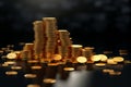 Currency climb 3D rendering, mountain of gold coins rising
