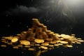 Currency climb 3D rendering, mountain of gold coins rising