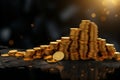 Currency climb 3D rendering, mountain of gold coins rising