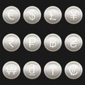 Currency coins symbols icons shiny metallic platinum set