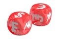 Currency concept, dices with currencies. 3D rendering