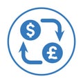 Currency conversion, dollar, euro icon. Blue color design