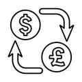 Currency conversion, dollar, euro line icon. Outline vector