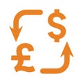 Currency conversion, dollar, money icon. Orange color design