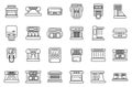 Currency detector icons set outline vector. Bank cash