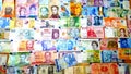 Currency of different countries background. Colorful banknotes of different countries as background close up