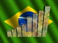 Currency graph on rippled Brazil flag illustration