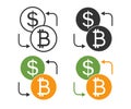 Currency exchange bitcoin and dollar icon. Convert money symbol. Sign swap coins vector Royalty Free Stock Photo