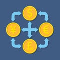 Currency exchange concept. Flat design stylish.