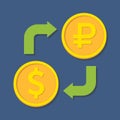 Currency exchange. Dollar and Rubl. Royalty Free Stock Photo