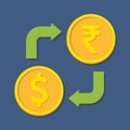 Currency exchange. Dollar and Rupee.