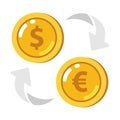 Currency exchange icon. Coin with dollar, euro sign. Royalty Free Stock Photo