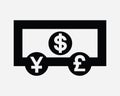 Currency Exchange Icon Note Money Bank Banking Cash Dollar Euro Yen Finance Cash Invest Investment Shape Sign Symbol EPS Vector