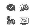 Currency exchange, Idea and Approved message icons. Analytics graph sign. Vector