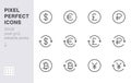 Currency exchange line icon set. Dollar, euro, pound, russian ruble, yen, bitcoin minimal vector illustration. Simple