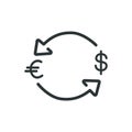 Currency exchange linear icon. Currency conversion. Dollar and euro.