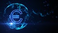 Currency exchange market and trading concept with glowing digital euro symbol in sphere looks like the Earth and raising stock