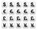 Currency exchange buttons set - dollar, euro, yen, pound