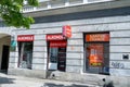 Currency exchange in the Polish exchange office. Signboard on the street, banner. The exchange rate of foreign Royalty Free Stock Photo