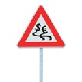 Currency exchange rate fluctuation, dollar, euro slippery road warning sign crisis concept, isolated Royalty Free Stock Photo