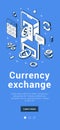 Currency exchange service money cash international financial transfer with calculator banner vector