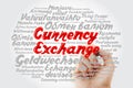 Currency Exchange word cloud in different languages, business concept background with marker Royalty Free Stock Photo