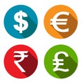 Currency flat icons set