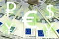 Currency icon on the background of European money Royalty Free Stock Photo