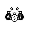 Black solid icon for Currency, money and cash bag