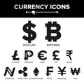 Currency Icon Sign Set Vector. Money. Famous World Currency Cryptography. Finance Illustration. Bitcoin, Litecoin Royalty Free Stock Photo
