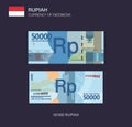 Currency of Indonesia. Flat vector illustration of indonesian fifty thousand rupiah.
